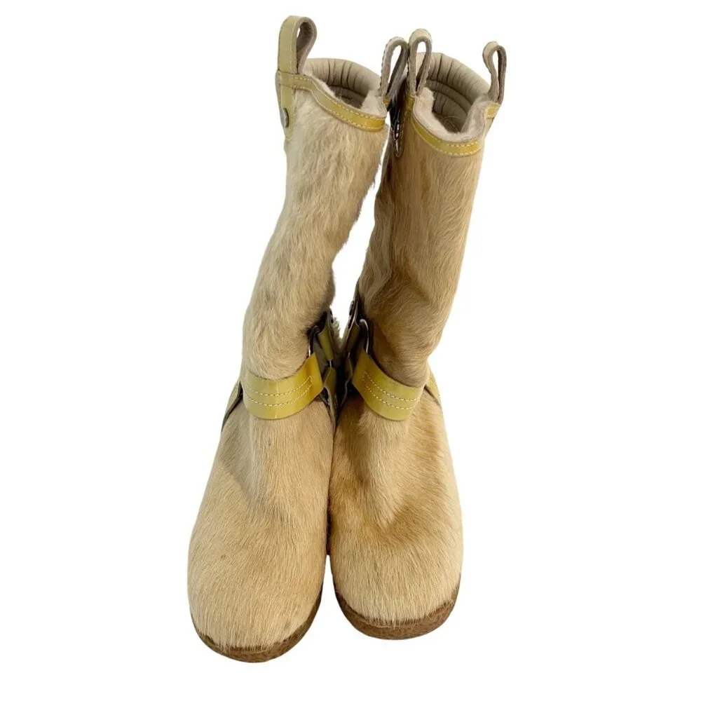 Cole Haan Cream Shearling Wedge‎ Boots Platform Cyber Y2K Bratz - Size 7.5